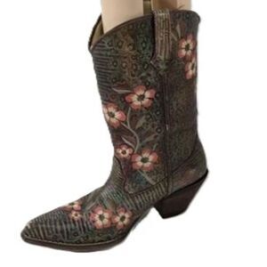 Durango "CRUSH" RD3564 Floral Lizard Embroidered Western Boots Women's 8.5